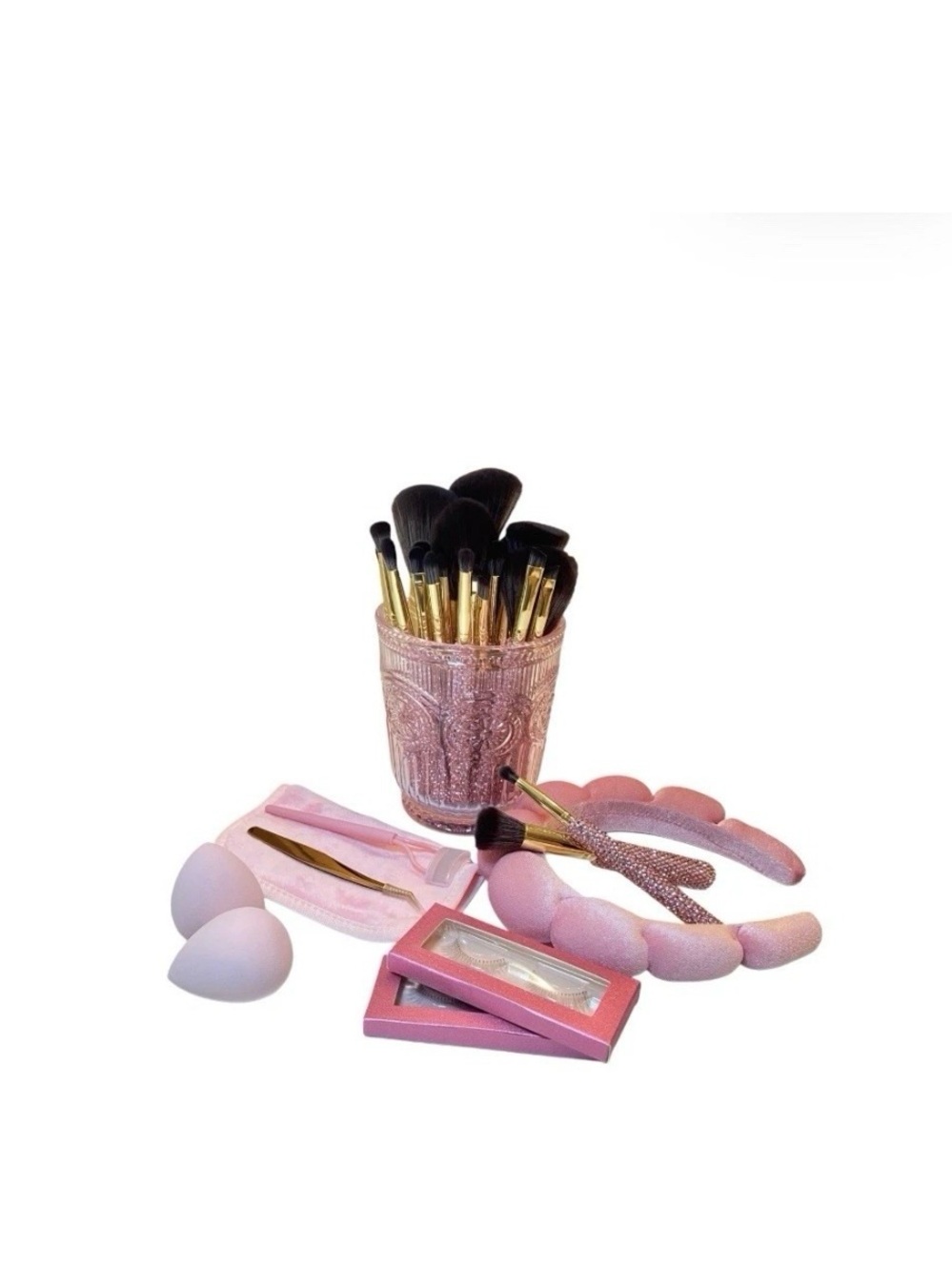 Glitz & Glam 30-Piece Makeup Brush & Accessory Set - Pink Accents